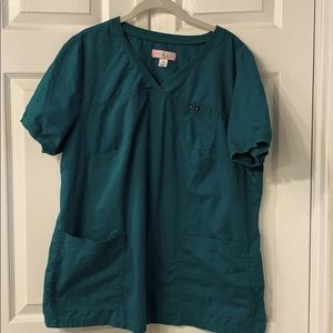 Koi Nicole knit trim crossover scrub top hunter 2x